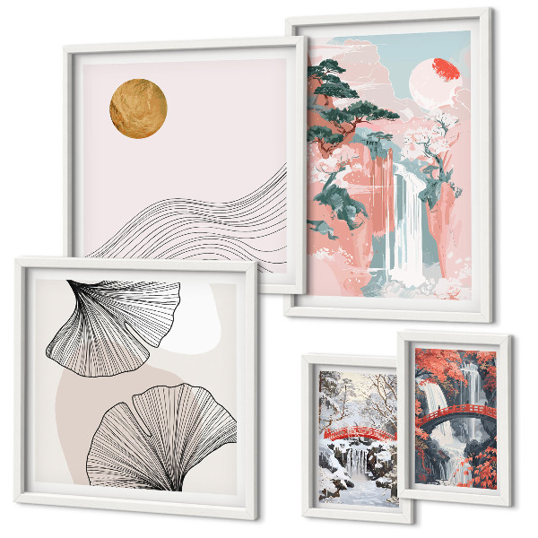 Decorațiune de perete set tablouri Peisaje cu cascade în Japonia