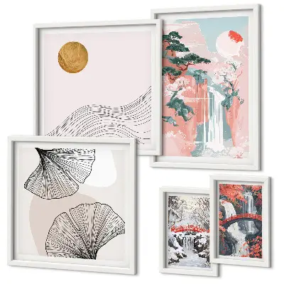 Set tablouri decorative pentru perete cu peisaje reprezentând cascade în Japonia