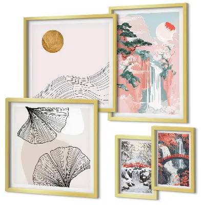 Set tablouri decorative pentru perete cu peisaje reprezentând cascade în Japonia