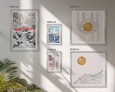 Set de tablouri decorative pentru perete cu peisaje de cascade și poduri japoneze
