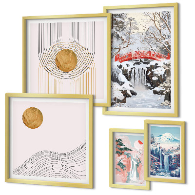 Decorațiune de perete set tablouri Peisaje cascade poduri Japonia