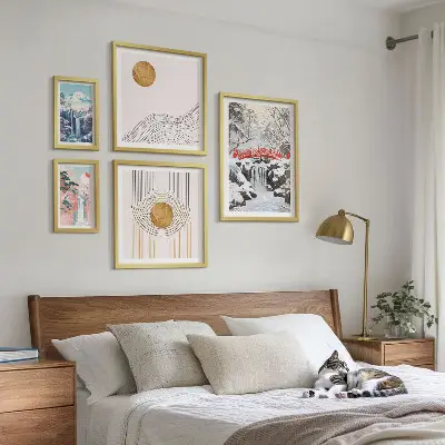 Set de tablouri decorative pentru perete cu peisaje de cascade și poduri japoneze
