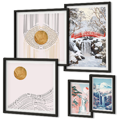 Decorațiune de perete set tablouri Peisaje cascade poduri Japonia