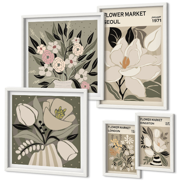 Polyptic înrămat Modele florale din Londra și Seul