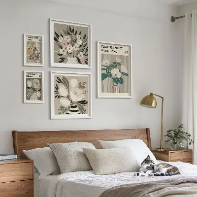 Tablou triptic înrămat cu imprimeu vintage de târg de flori
