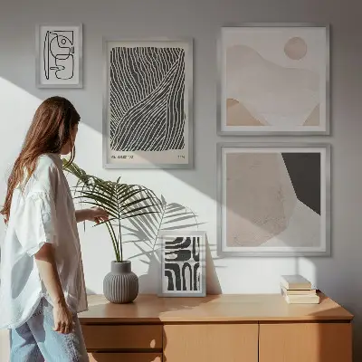 Tablou poliptic înrămat modele abstracte cu texturi de pământ în stil minimalist