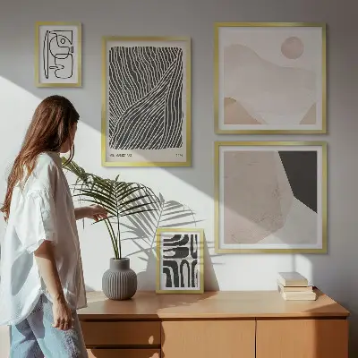 Tablou poliptic înrămat modele abstracte cu texturi de pământ în stil minimalist