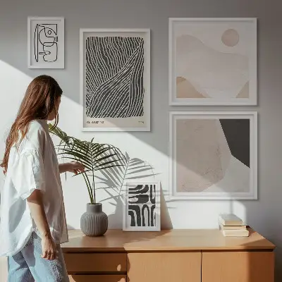 Tablou poliptic înrămat modele abstracte cu texturi de pământ în stil minimalist