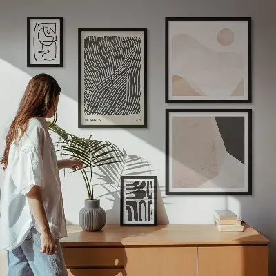 Tablou poliptic înrămat modele abstracte cu texturi de pământ în stil minimalist