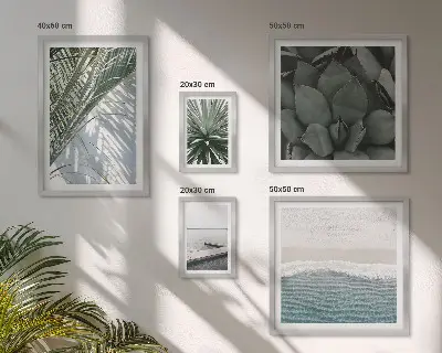 Tablou triptic înrămat cu plante tropicale și mare