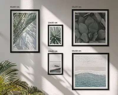Tablou triptic înrămat cu plante tropicale și mare