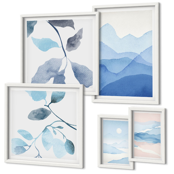 Polyptic înrămat Natura albastră minimalistă