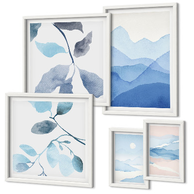 Polyptic înrămat Natura albastră minimalistă