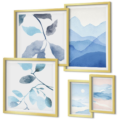 Polyptic înrămat Natura albastră minimalistă