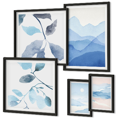 Polyptic înrămat Natura albastră minimalistă