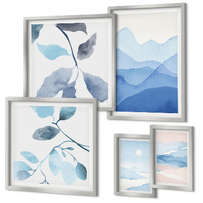 Polyptic înrămat Natura albastră minimalistă