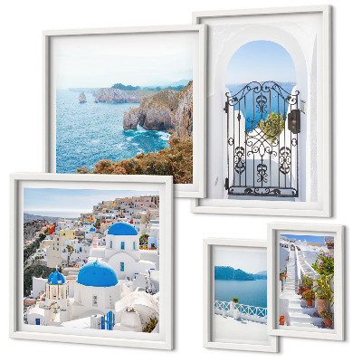 Decorațiune de perete set tablouri Case albastre la mare în Santorini