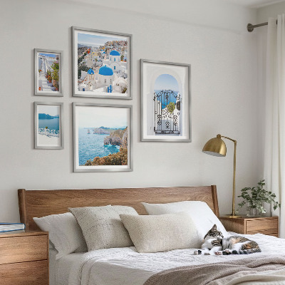 Decorațiune de perete set tablouri Case albastre la mare în Santorini