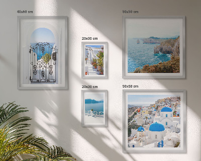 Decorațiune de perete set tablouri Case albastre la mare în Santorini