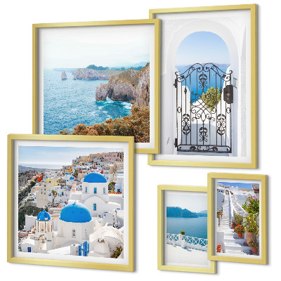 Decorațiune de perete set tablouri Case albastre la mare în Santorini