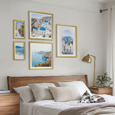 Decorațiune de perete set tablouri Case albastre la mare în Santorini