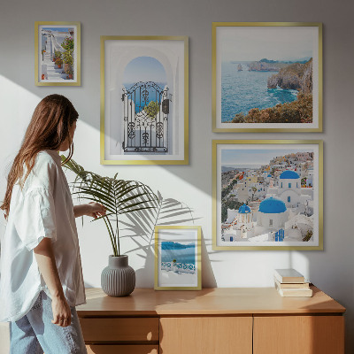 Decorațiune de perete set tablouri Case albastre la mare în Santorini
