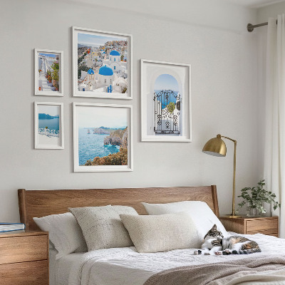 Decorațiune de perete set tablouri Case albastre la mare în Santorini