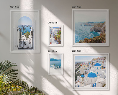 Decorațiune de perete set tablouri Case albastre la mare în Santorini
