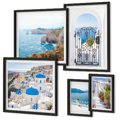 Decorațiune de perete set tablouri Case albastre la mare în Santorini