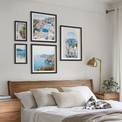 Decorațiune de perete set tablouri Case albastre la mare în Santorini