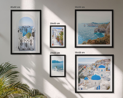 Decorațiune de perete set tablouri Case albastre la mare în Santorini