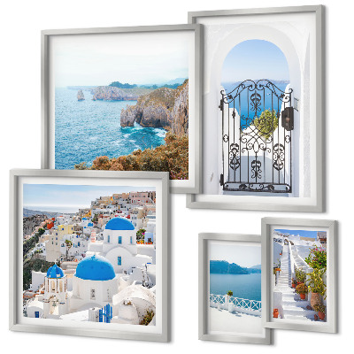 Decorațiune de perete set tablouri Case albastre la mare în Santorini