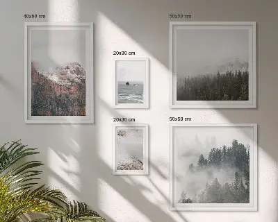Tablou poliptic înrămat cu peisaj montan, pădure și nori