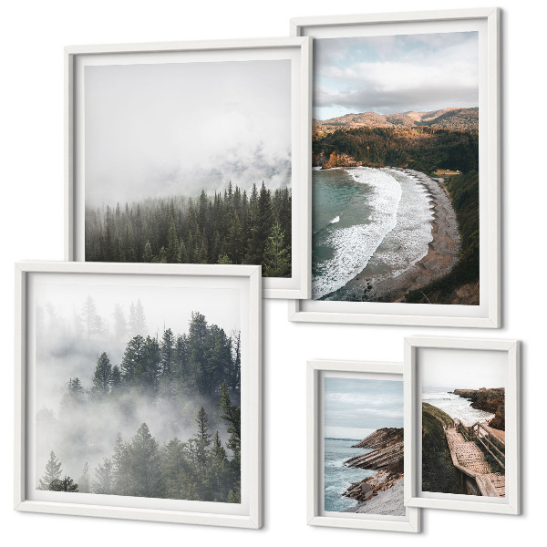 Decorațiune de perete set tablouri Peisaje de coastă, păduri montane