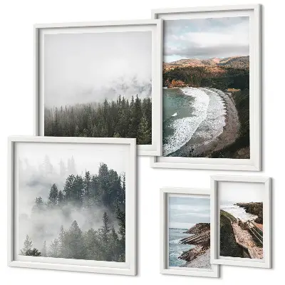Set de tablouri decorative de perete peisaje de coastă și păduri montane