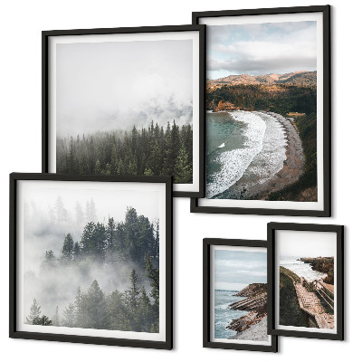 Decorațiune de perete set tablouri Peisaje de coastă, păduri montane