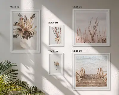 Tablou poliptic înrămat cu plante uscate elegante și apă