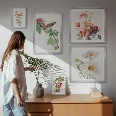 Set de tablouri decorative pentru perete cu model vintage de păsări și flori