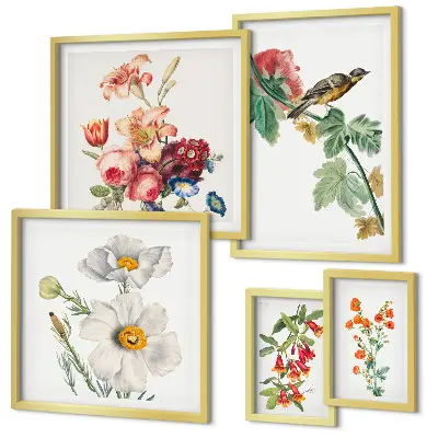 Set de tablouri decorative pentru perete cu model vintage de păsări și flori