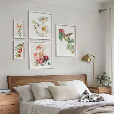 Set de tablouri decorative pentru perete cu model vintage de păsări și flori