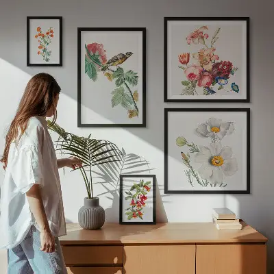 Set de tablouri decorative pentru perete cu model vintage de păsări și flori