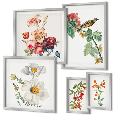 Set de tablouri decorative pentru perete cu model vintage de păsări și flori
