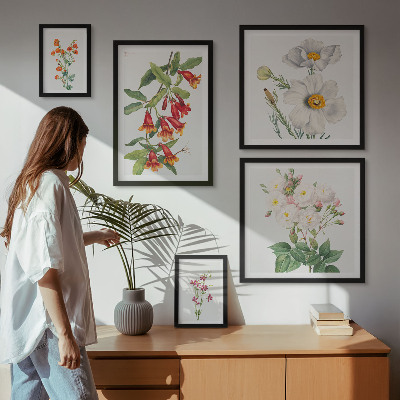 Polyptic înrămat Ilustrații botanice florale
