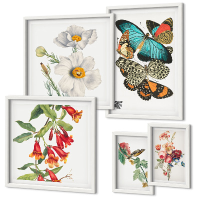 Polyptic înrămat Flori fluturi păsări decorațiuni vintage