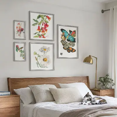 Poliptic înrămat cu decor vintage cu flori, fluturi și păsări