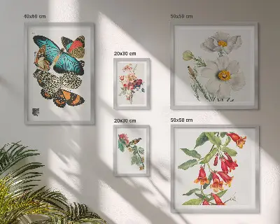 Poliptic înrămat cu decor vintage cu flori, fluturi și păsări
