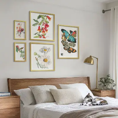 Poliptic înrămat cu decor vintage cu flori, fluturi și păsări