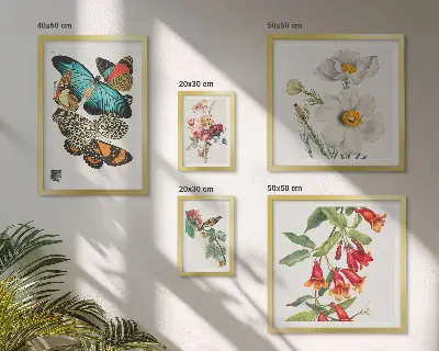 Poliptic înrămat cu decor vintage cu flori, fluturi și păsări