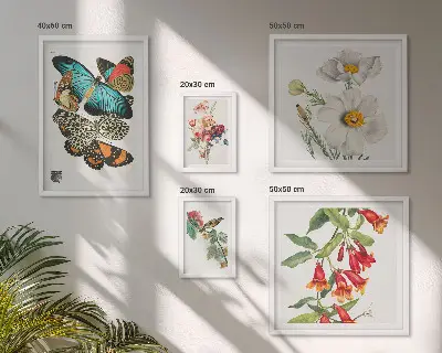 Poliptic înrămat cu decor vintage cu flori, fluturi și păsări