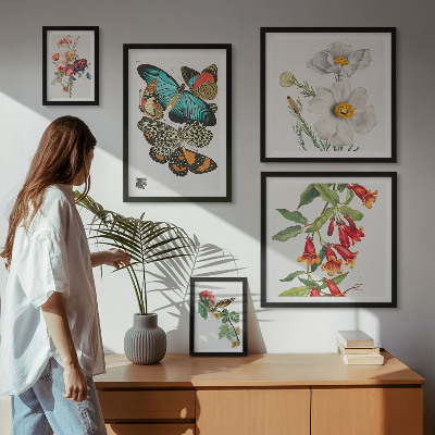 Polyptic înrămat Flori fluturi păsări decorațiuni vintage